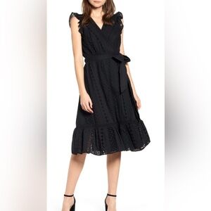 J. Crew All Over Eyelet Midi Wrap Dress In Black Cotton Coquette Preppy Women 4